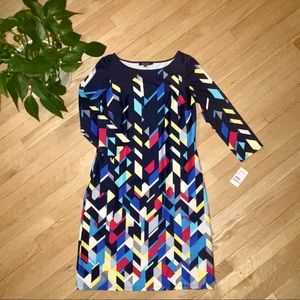Nine West Women’s Dress 3/4 Sleeve Multicolor Abstract Print Size 6 NWT